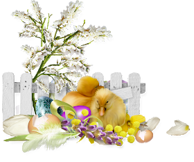 Kurczaki pilnują pisanek przy płocie